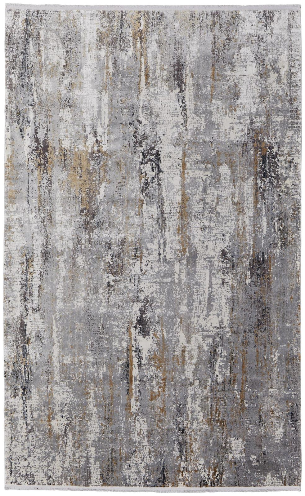 5′ X 8′ Gray Ivory Gold Abstract Fringe Area Rug