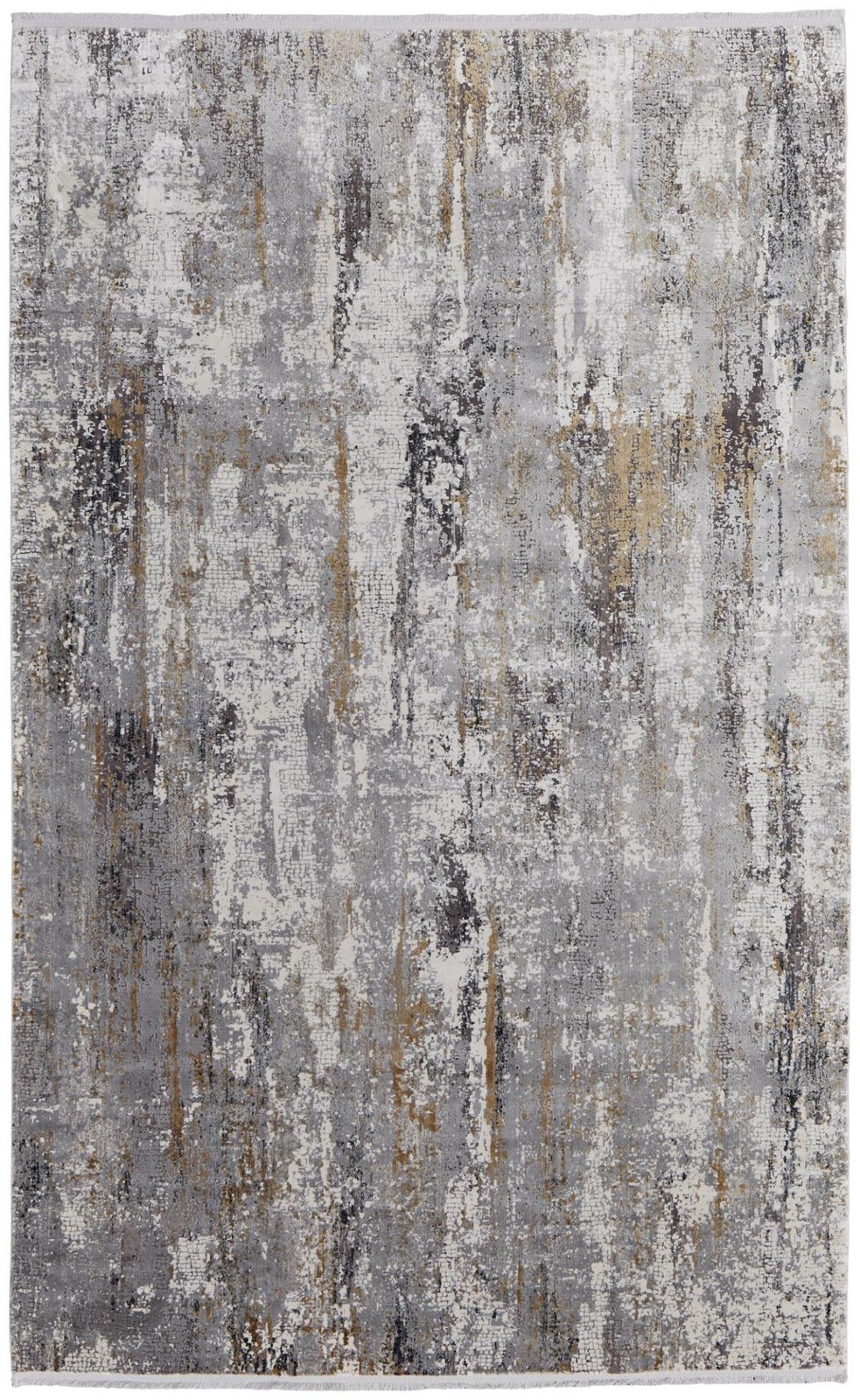 5′ X 8′ Gray Ivory Gold Abstract Fringe Area Rug