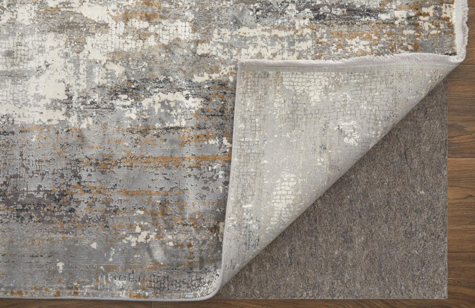 5′ X 8′ Gray Ivory Gold Abstract Fringe Area Rug