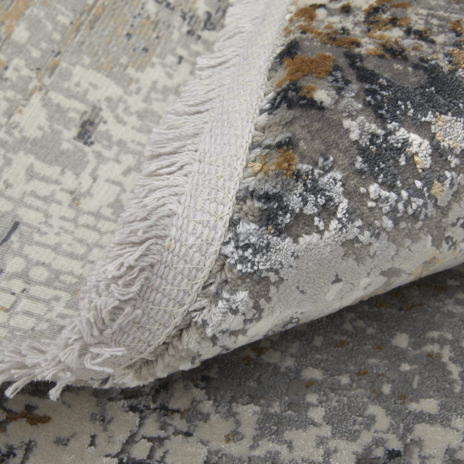 5′ X 8′ Gray Ivory Gold Abstract Fringe Area Rug