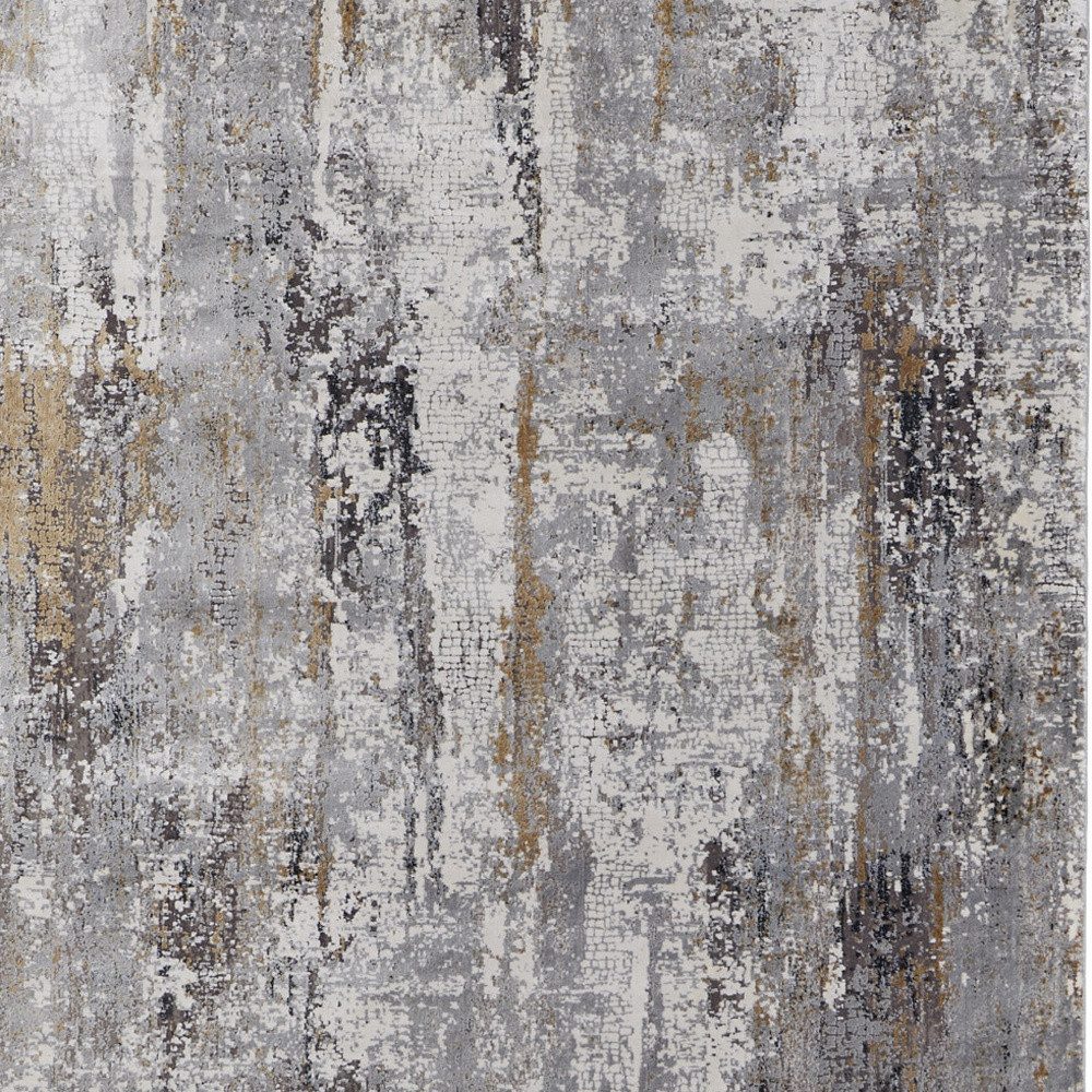 10′ X 13′ Gray Ivory Gold Abstract Fringe Area Rug