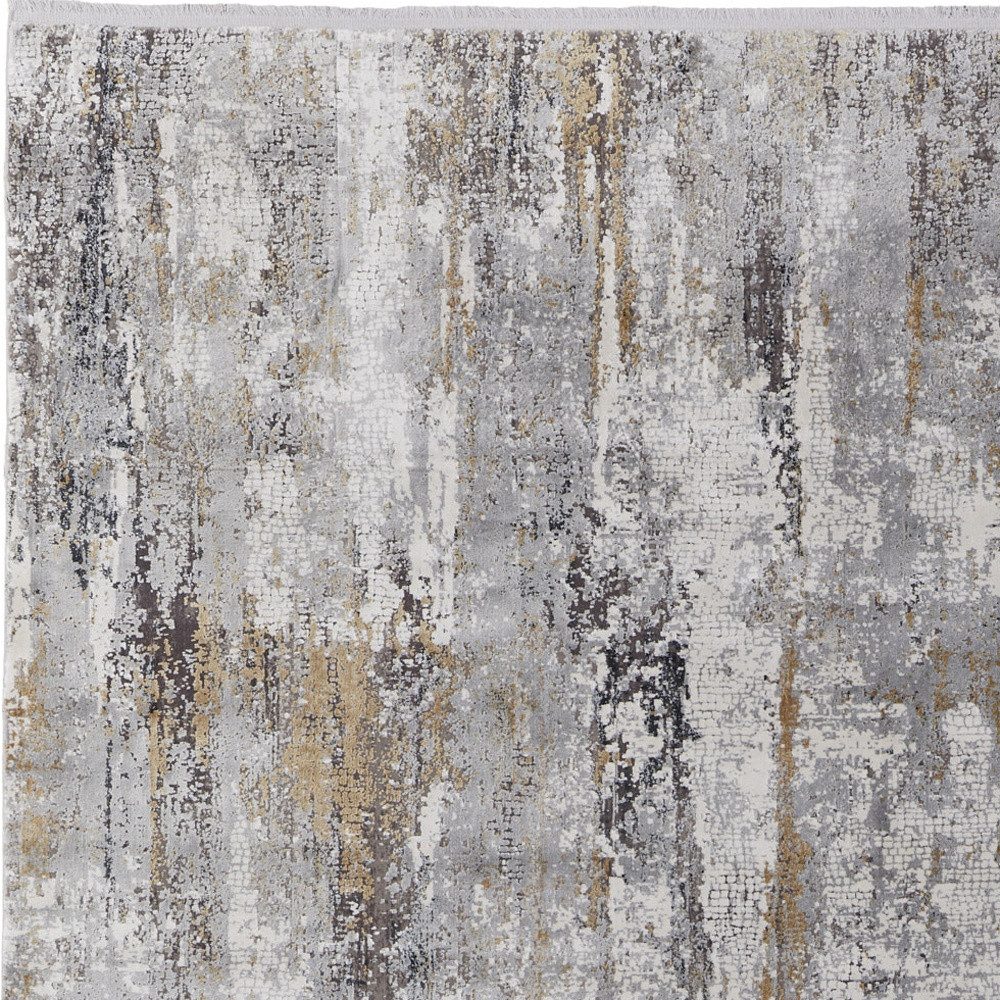 13′ X 20′ Gray Ivory Gold Abstract Fringe Area Rug
