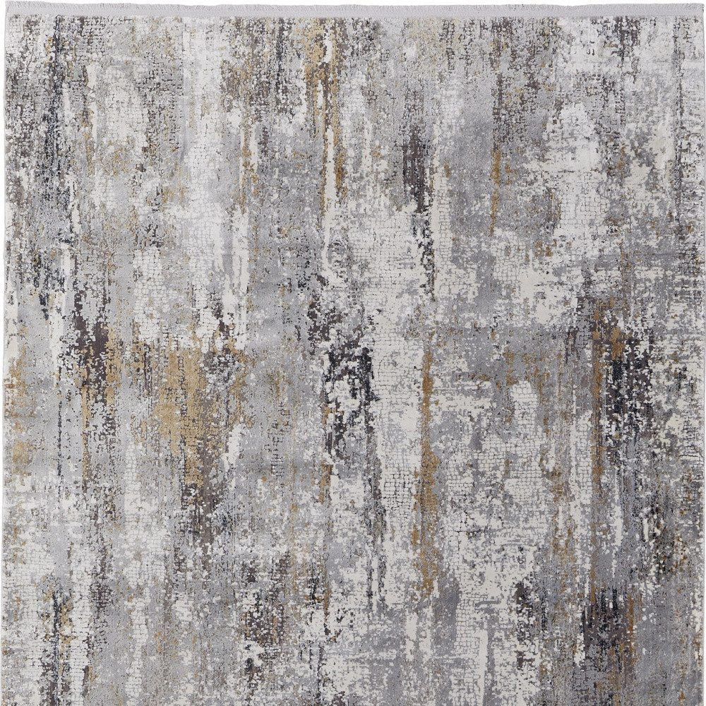 2′ X 3′ Gray Ivory Gold Abstract Fringe Area Rug