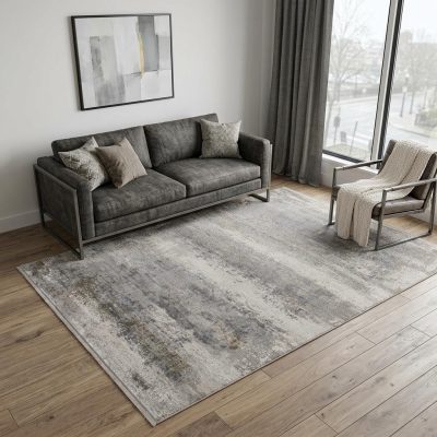 5′ X 8′ Gray Abstract Area Rug With Fringe