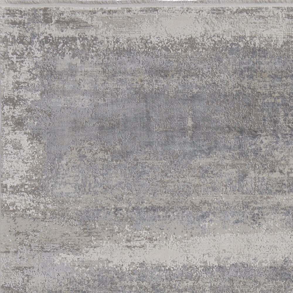 7′ X 10′ Gray Abstract Power Loom Fringe Area Rug