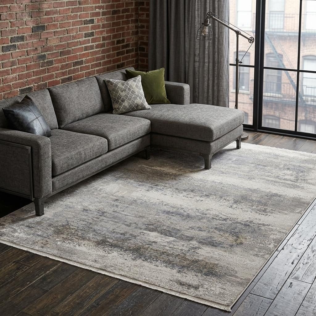 7′ X 10′ Gray Abstract Power Loom Fringe Area Rug