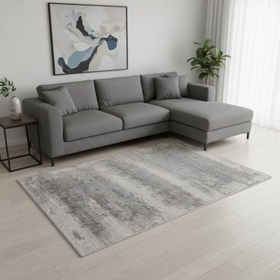 10′ X 13′ Gray Abstract Area Rug With Fringe