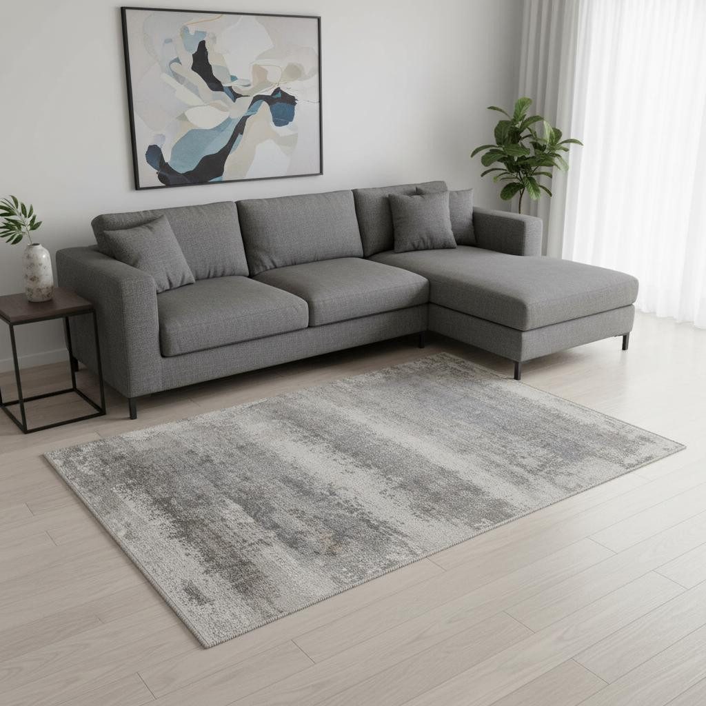10′ X 13′ Gray Abstract Area Rug With Fringe