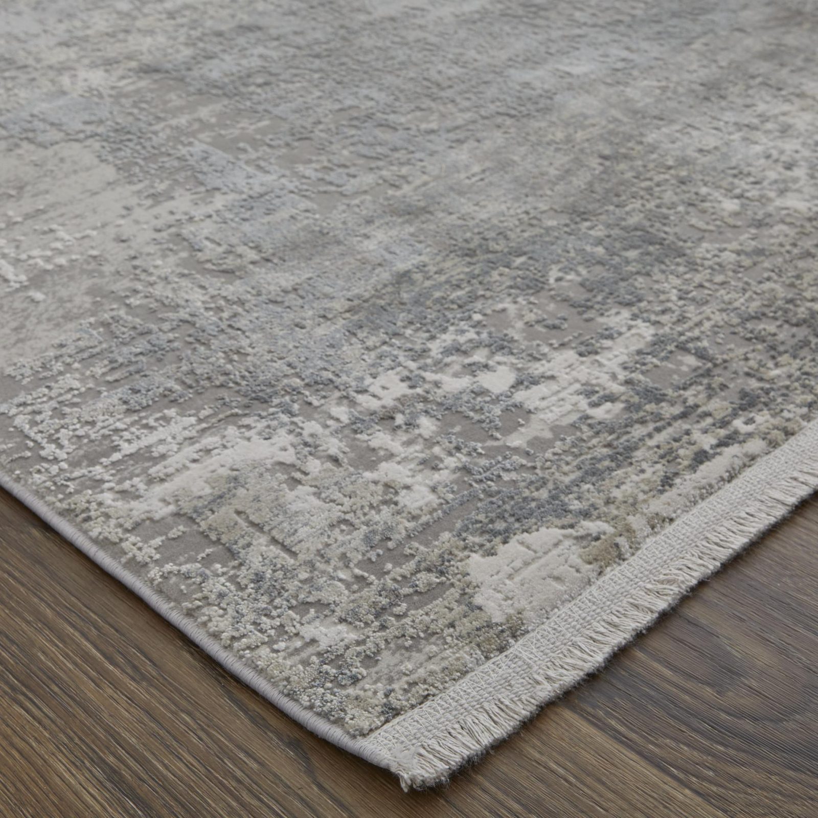 10′ Gray Abstract Power Loom Runner with Fringe
