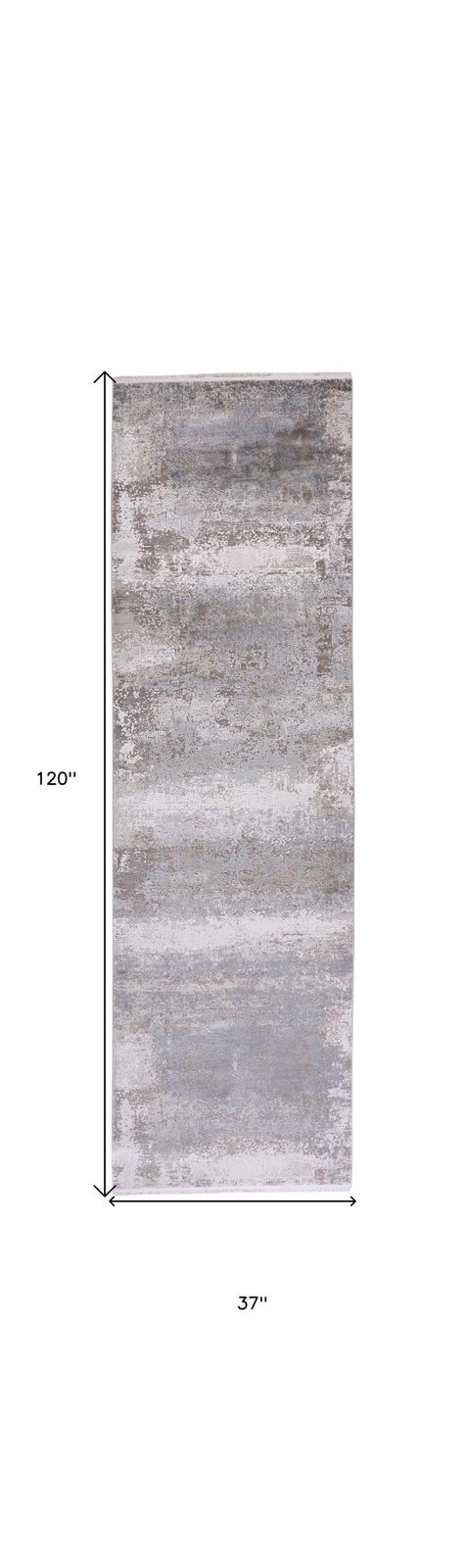 10′ Gray Abstract Power Loom Runner with Fringe