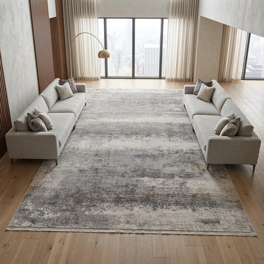 12′ X 18′ Gray Abstract Area Rug With Fringe