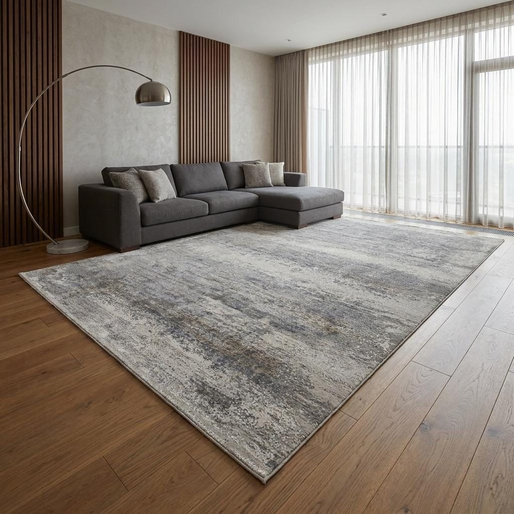 13′ X 20′ Gray Abstract Area Rug With Fringe