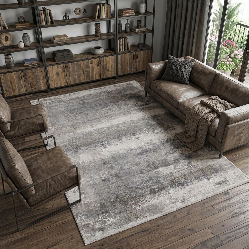 12′ X 15′ Gray Abstract Area Rug with Fringe