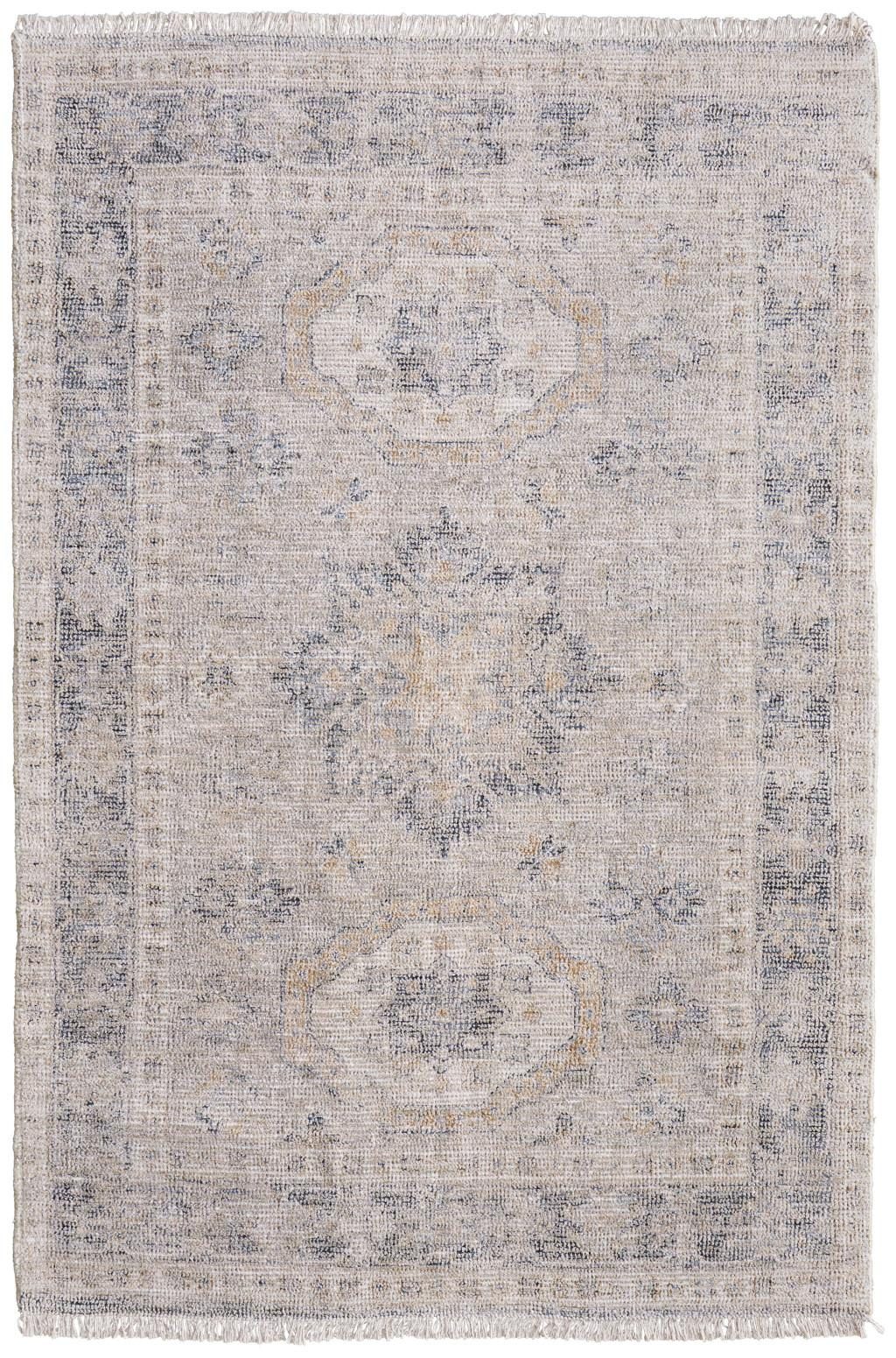4′ X 6′ Tan and Gray Distressed Oriental Area Rug