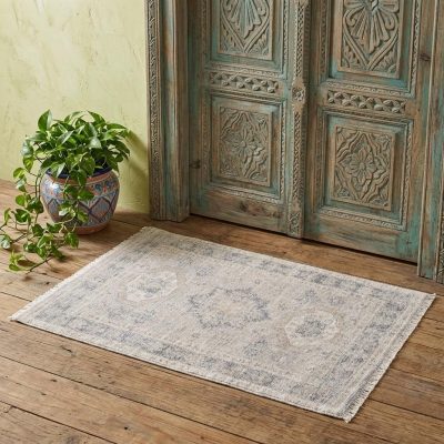 2′ × 3′ Tan and Gray Distressed Oriental Area Rug
