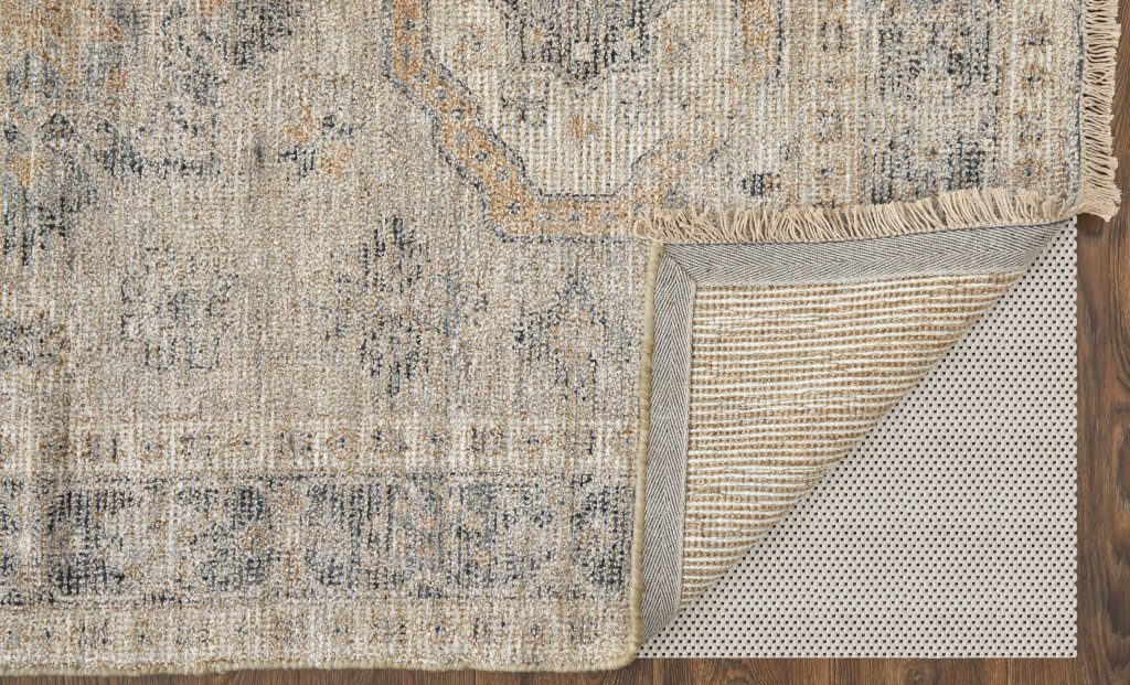 2′ X 3′ Tan and Gray Distressed Oriental Area Rug