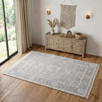 4′ × 6′ Gray Blue Taupe Distressed Abstract Area Rug