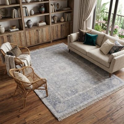 8′ X 10′ Gray Blue Taupe Abstract Distressed Area Rug
