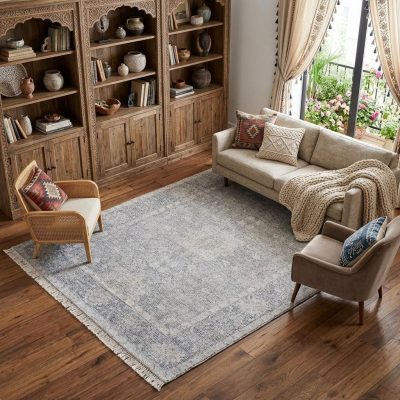 10′ X 14′ Gray Blue Taupe Abstract Distressed Area Rug