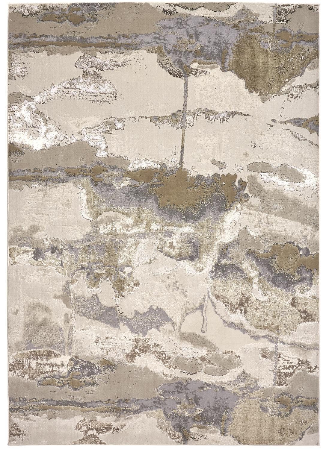 8′ X 10′ Ivory Brown and Gray Abstract Area Rug