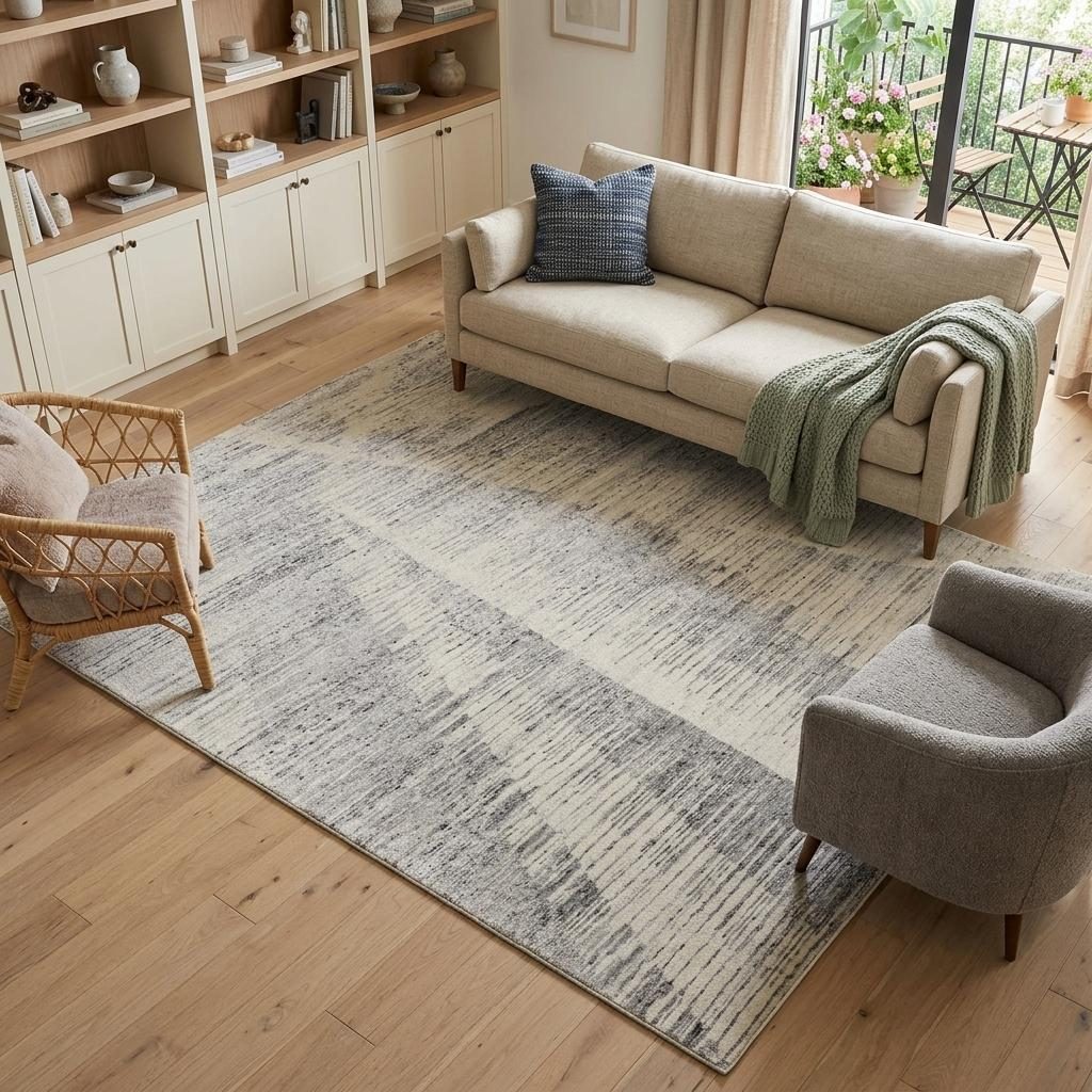 Silver and Ivory Striated Wool Rectangle Area Rug, 8′ × 10′