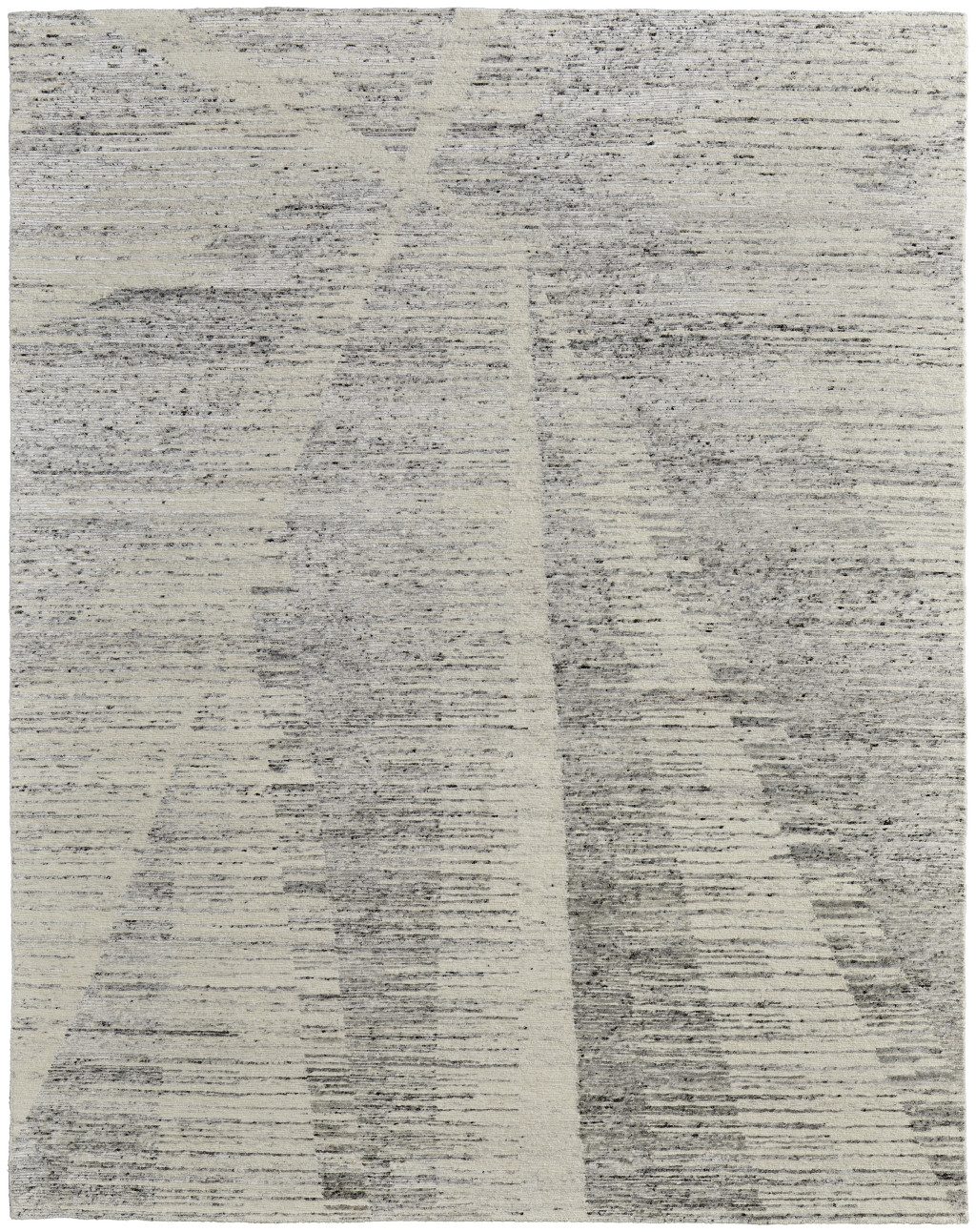 Silver and Ivory Striated Wool Rectangle Area Rug