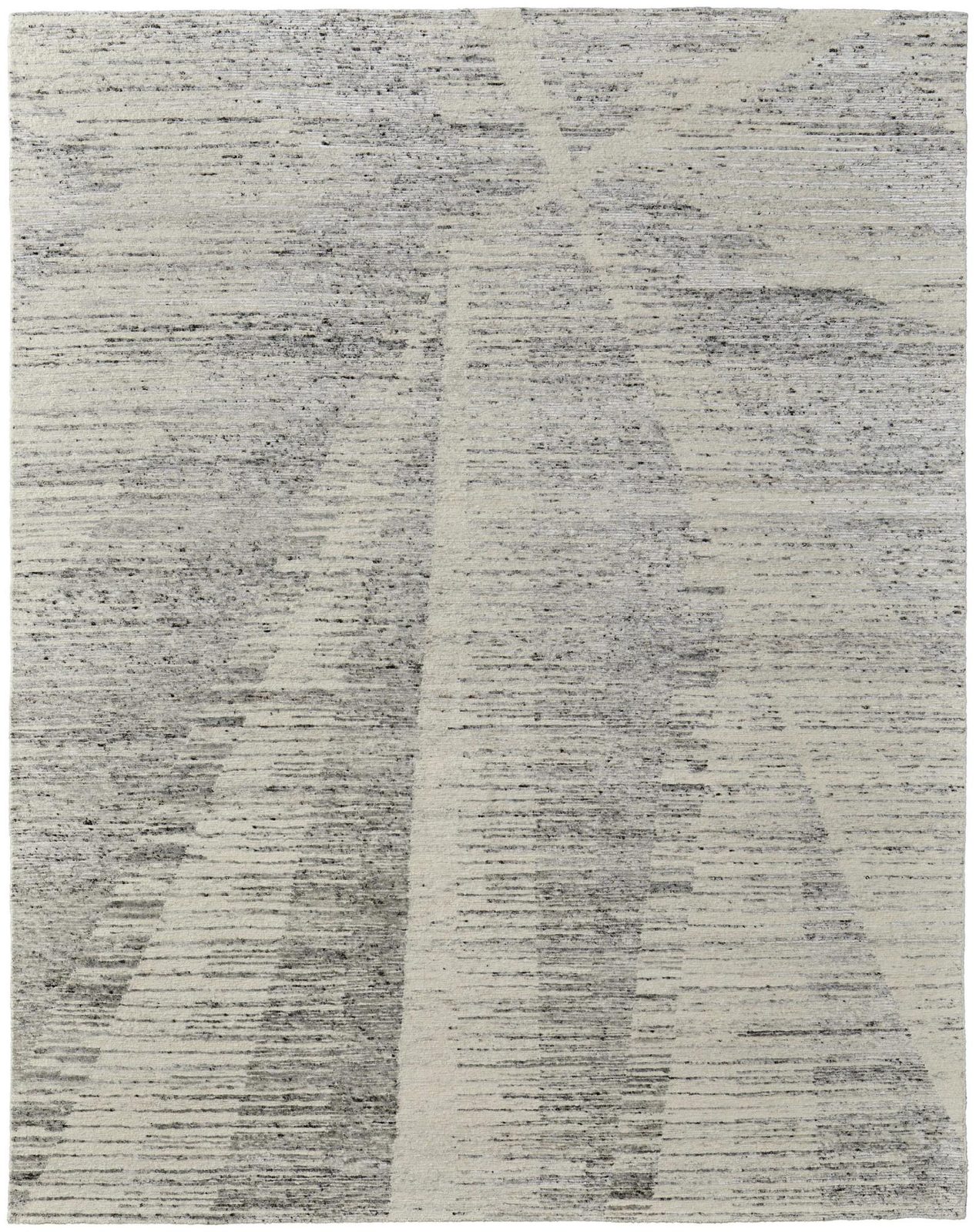 Silver and Ivory Striated Wool Rectangle Area Rug