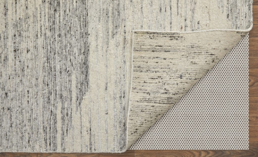 Silver and Ivory Striated Wool Rectangle Area Rug
