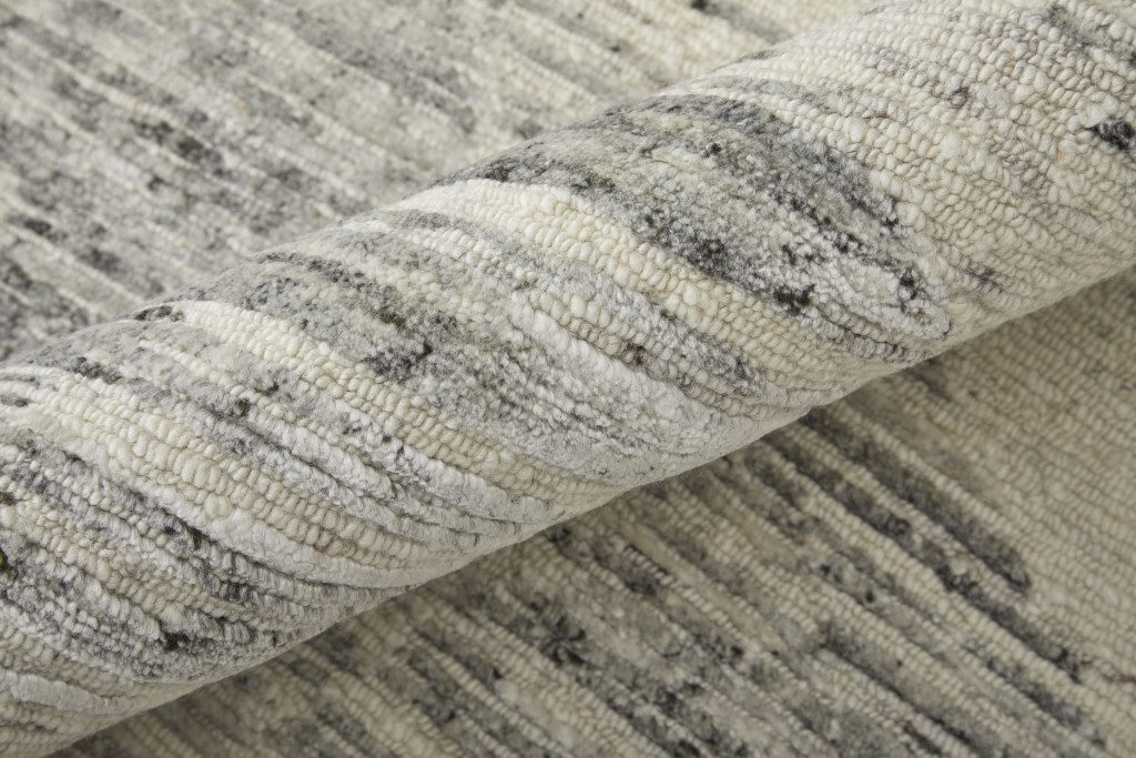 Silver and Ivory Striated Wool Rectangle Area Rug