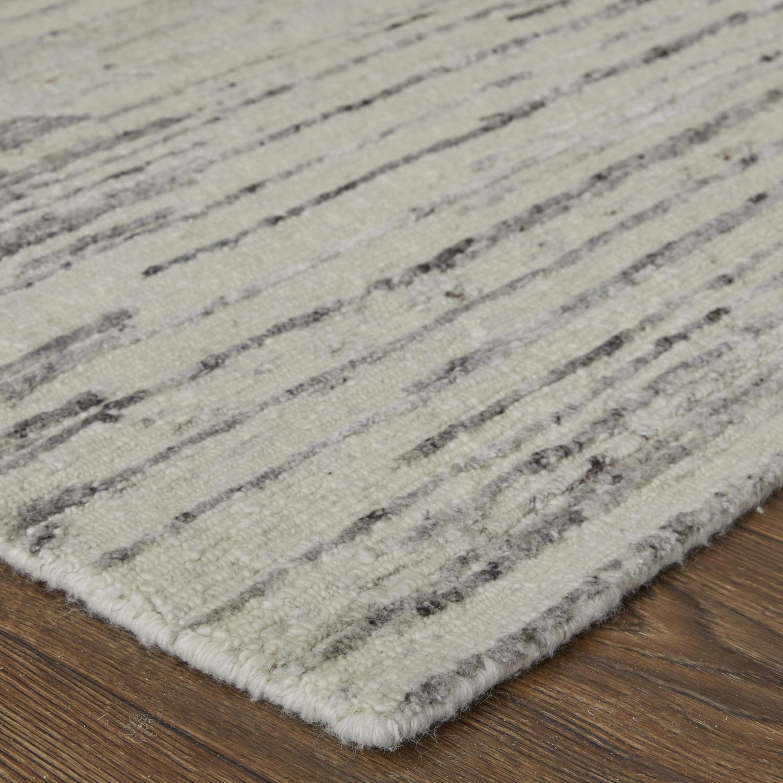 Silver and Ivory Striated Wool Rectangle Area Rug