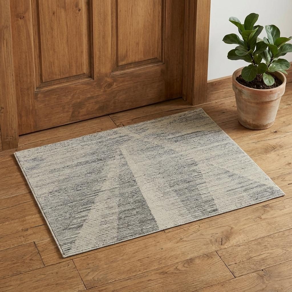 Silver and Ivory Striated Wool Rectangle Area Rug, 2′ × 3′