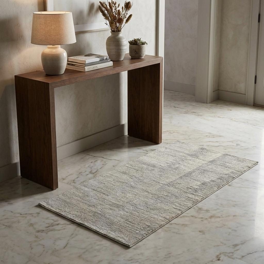 Ivory and Taupe Faded Wool Rectangle Area Rug, 3′ × 5′