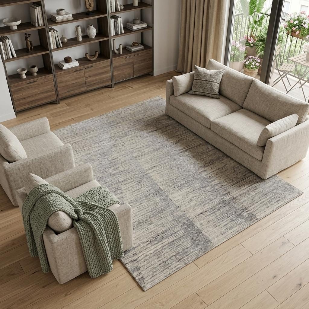 Ivory and Taupe Faded Wool Rectangle Area Rug