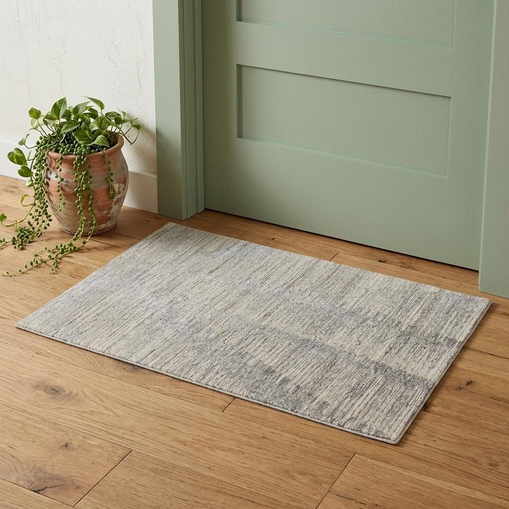 Ivory and Taupe Faded Wool Rectangle Area Rug, 2′ × 3′