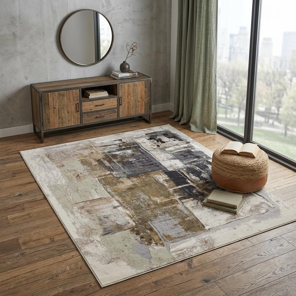 4′ X 6′ Gray Black and Brown Abstract Area Rug