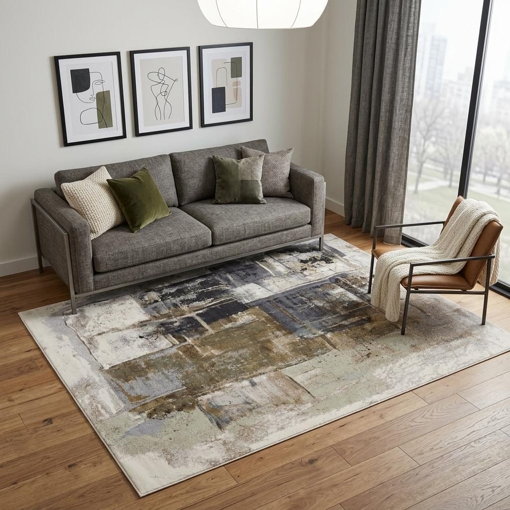 5′ X 8′ Gray Black and Brown Abstract Area Rug