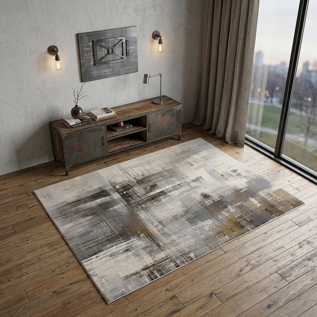 4′ X 6′ Ivory Gray and Brown Abstract Area Rug