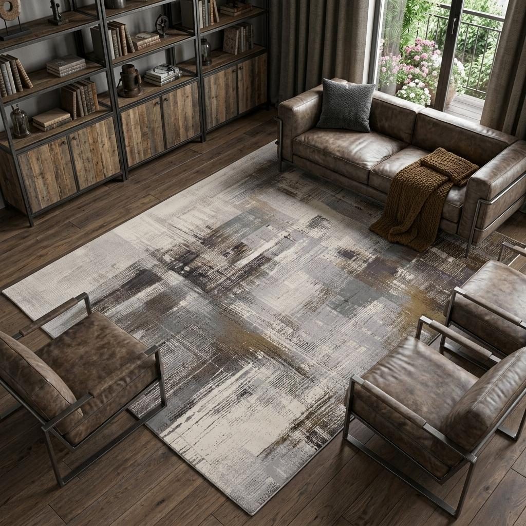 8′ X 10′ Ivory Gray and Brown Abstract Area Rug