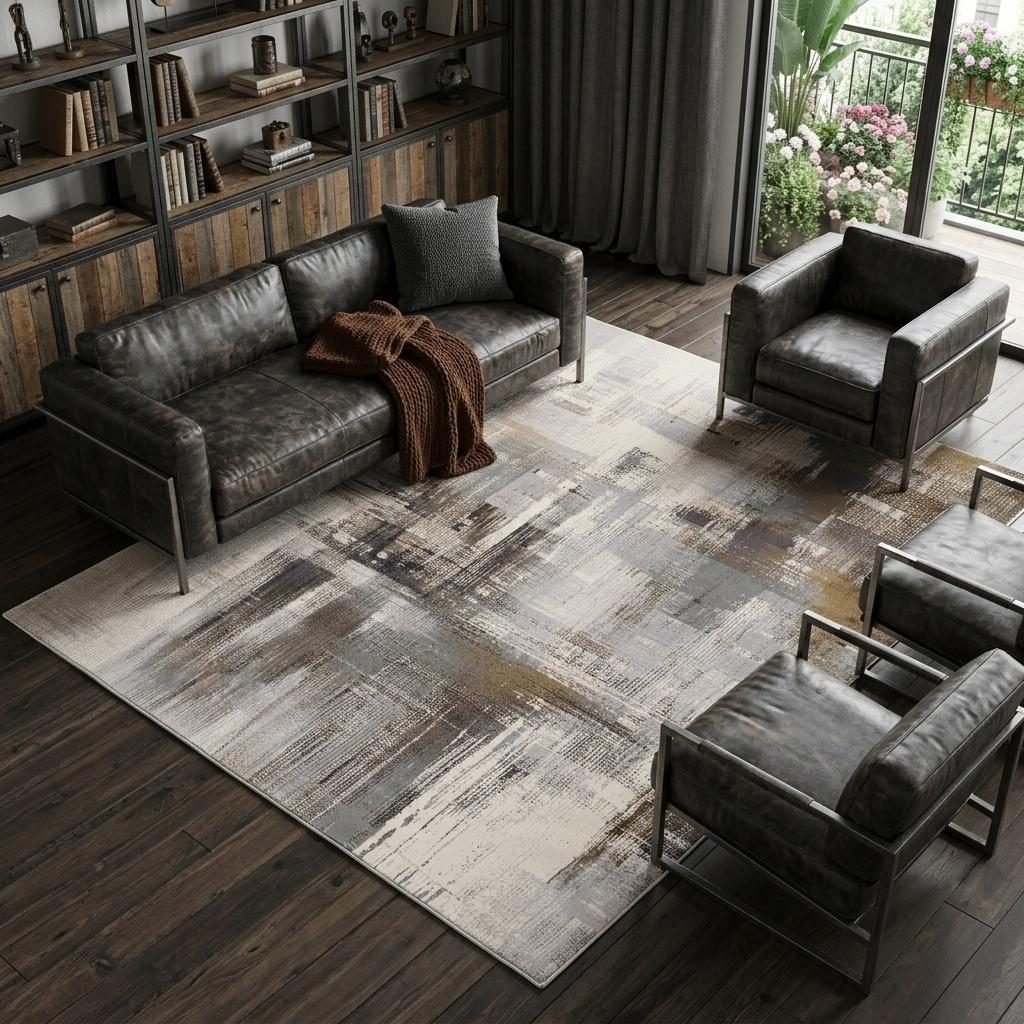 9′ X 12′ Ivory Gray and Brown Abstract Area Rug