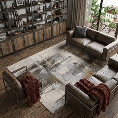 10′ X 13′ Ivory Gray and Brown Abstract Area Rug