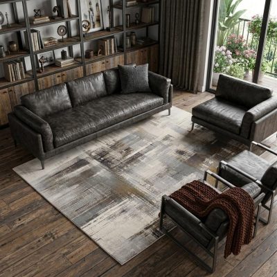 12′ X 15′ Ivory Gray and Brown Abstract Area Rug