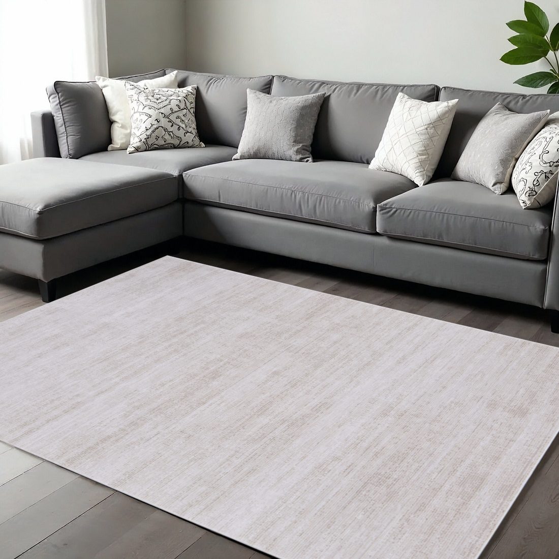 9′ X 13′ Ivory And Silver Area Rug