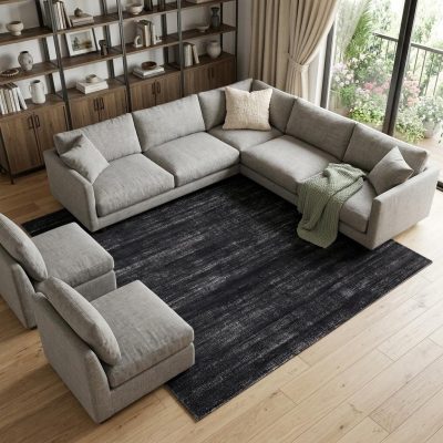 9′ X 13′ Black and Gray Power Loom Area Rug