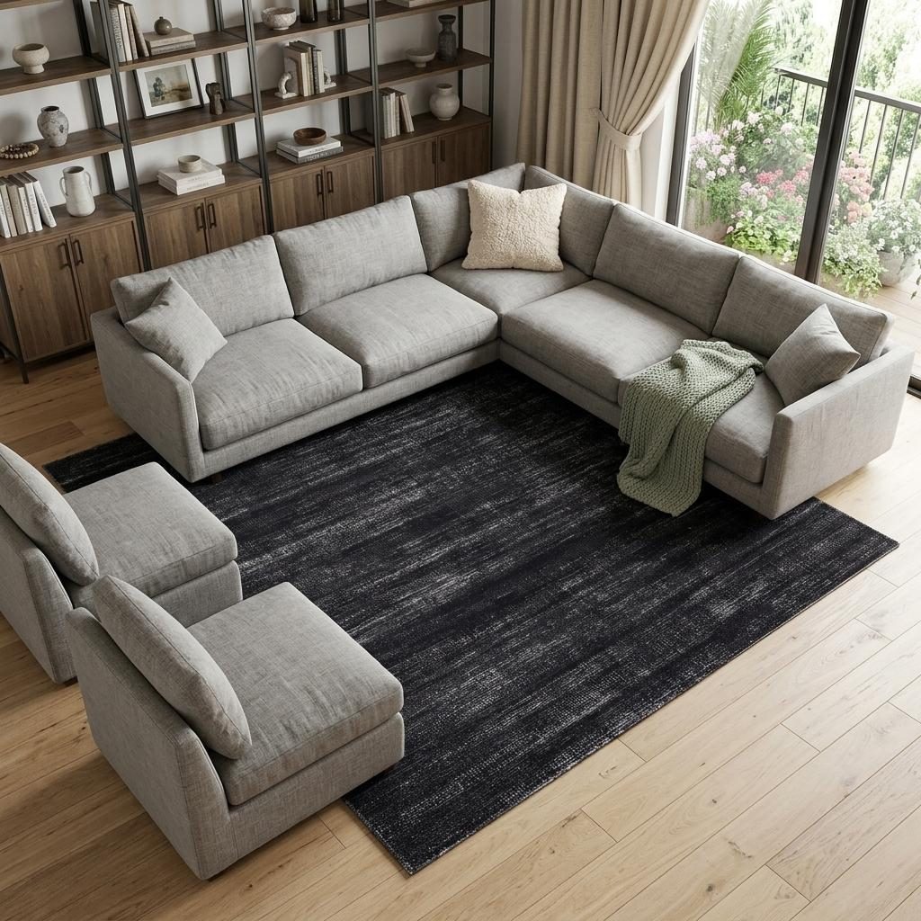 9′ X 13′ Black and Gray Power Loom Area Rug