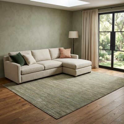 8′ X 10′ Tan and Green Power Loom Area Rug