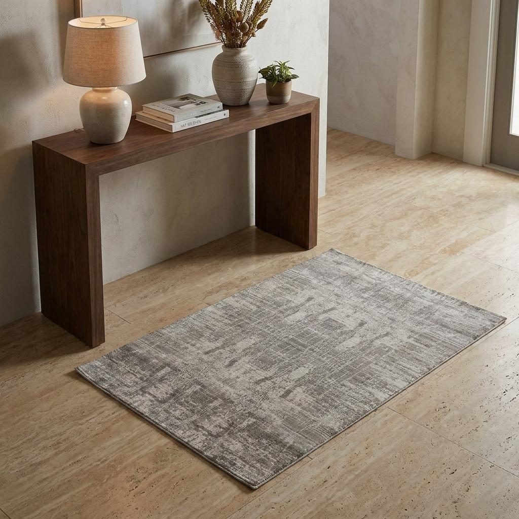 Gray and Silver Abstract Worn Faded Handwoven Wool Area Rug, 3′ × 5′