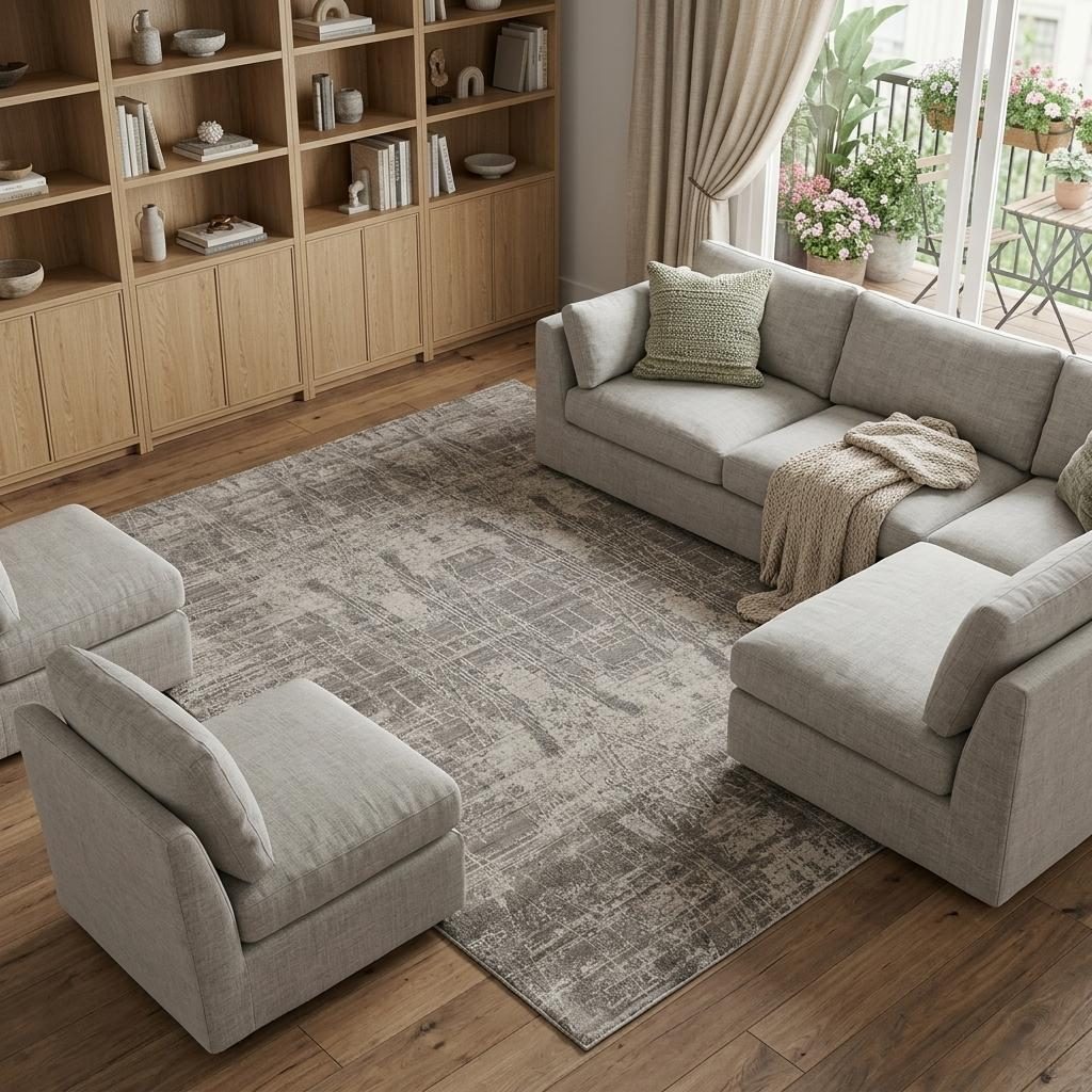 Gray and Silver Abstract Worn Faded Handwoven Wool Area Rug, 8′ × 10′