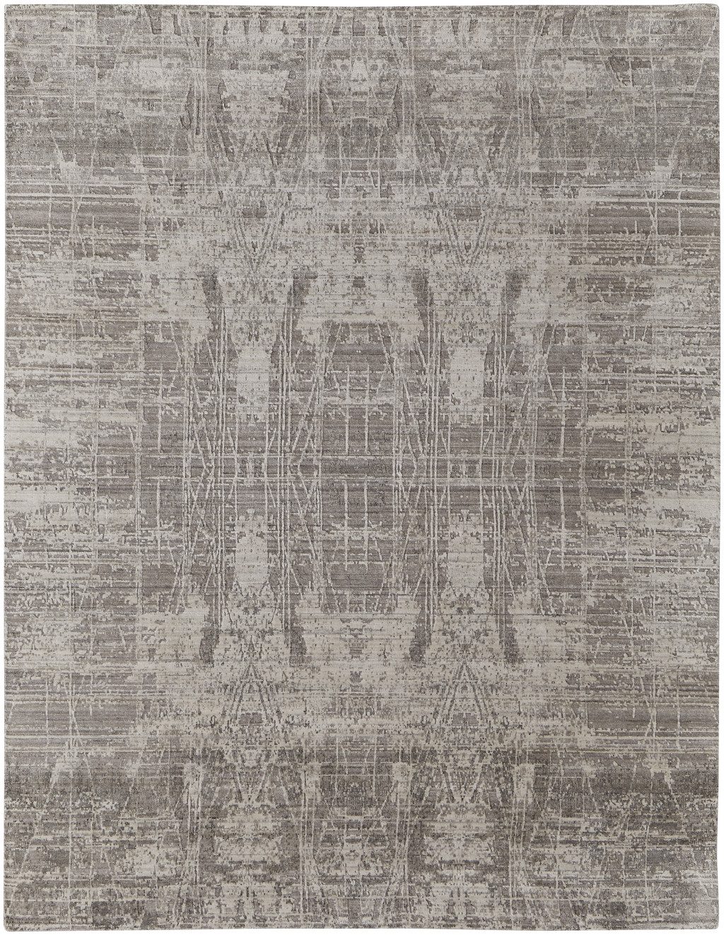 Gray and Silver Abstract Worn Faded Handwoven Wool Area Rug