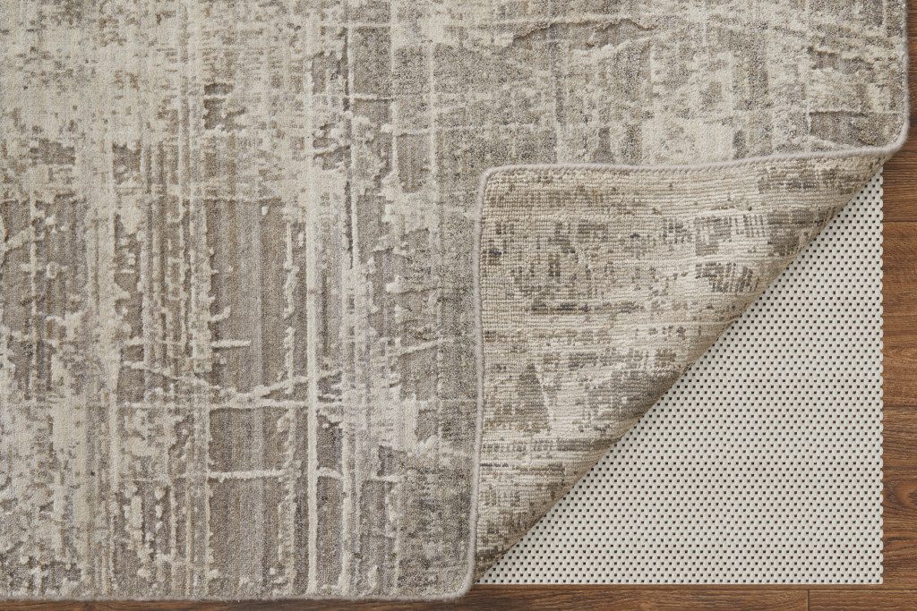Gray and Silver Abstract Worn Faded Handwoven Wool Area Rug