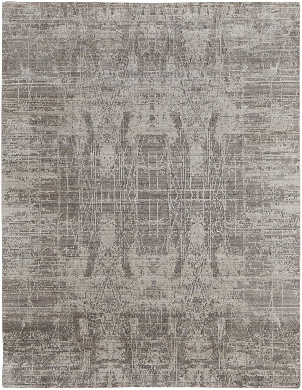 Gray and Silver Abstract Worn Faded Handwoven Wool Area Rug